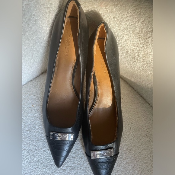 Coach Black Leather Heels with Silver plate size 8 NWOT - Picture 7 of 7